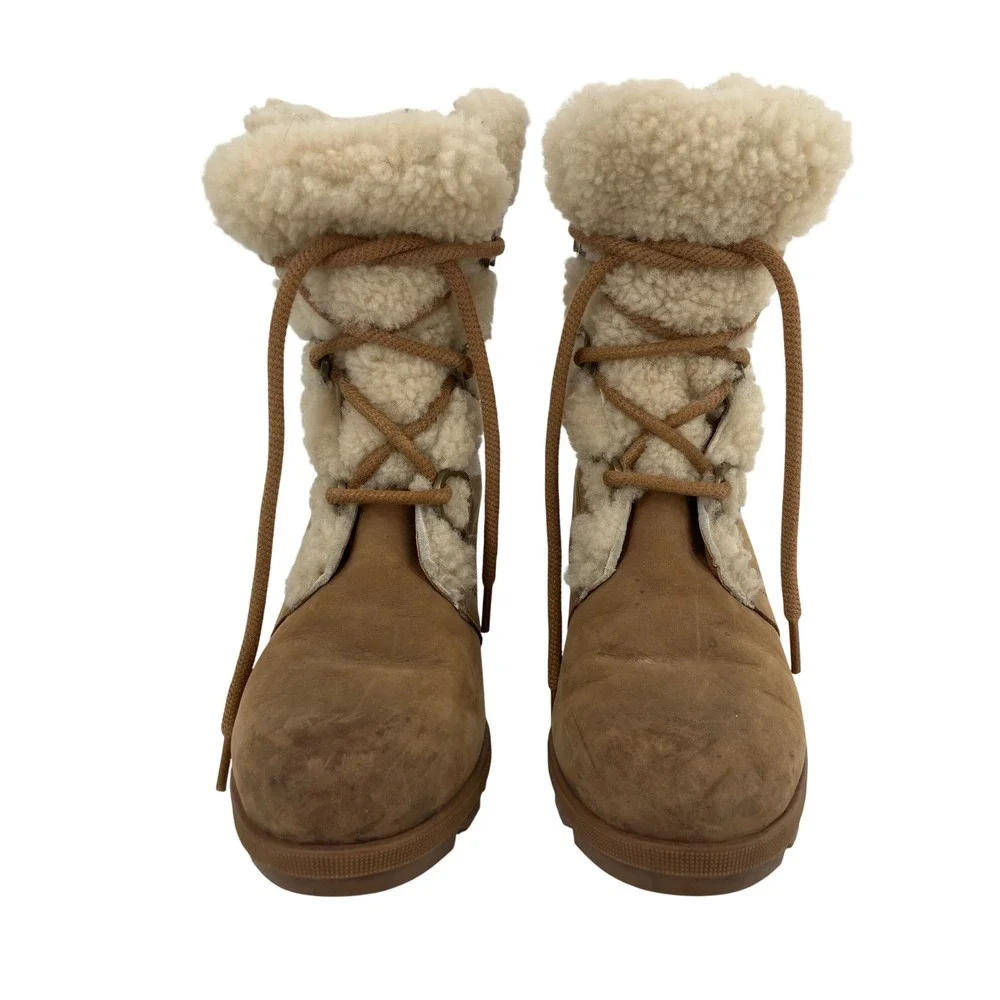 Sorel Joan of Arctic Wedge II Boots Womens 8 Brown Shearling Waterproof
